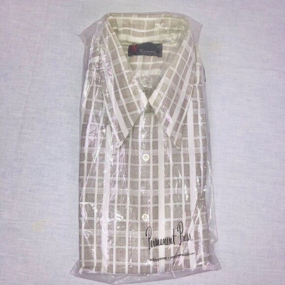 Vintage 70s Tuscany Dress Shirt Mens Size 16.5 33 White Gray Long Sleeve NEW - Picture 8 of 8